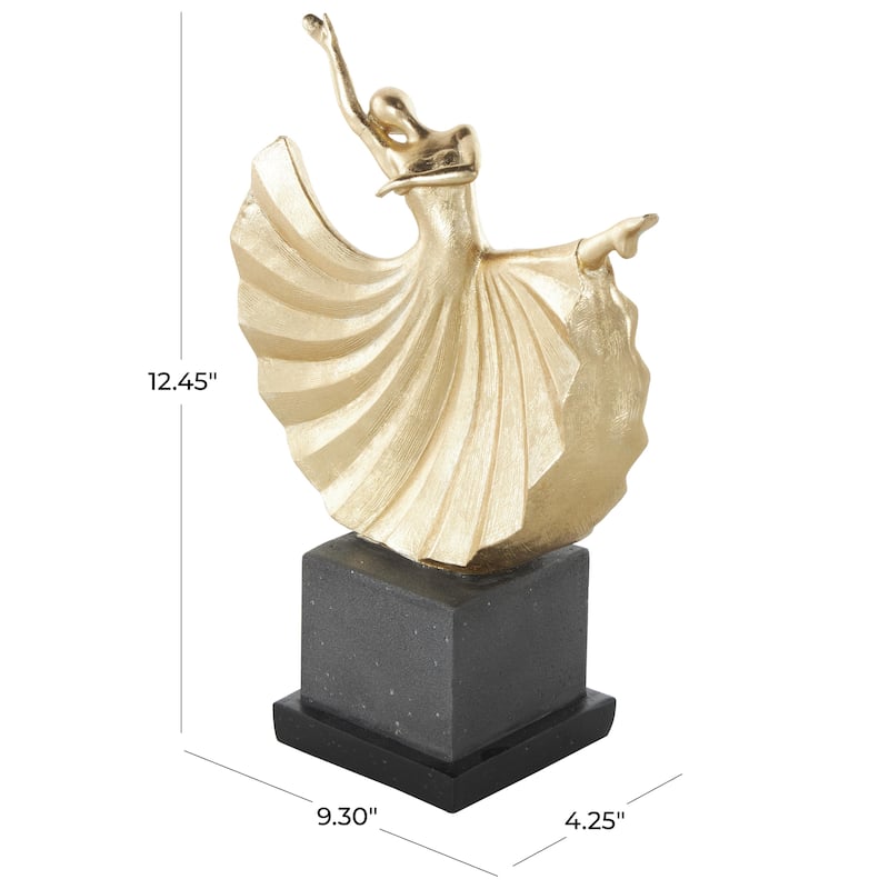 Polystone Dancer Decorative Sculpture with Black Square Base - Gold - Roche River Decor