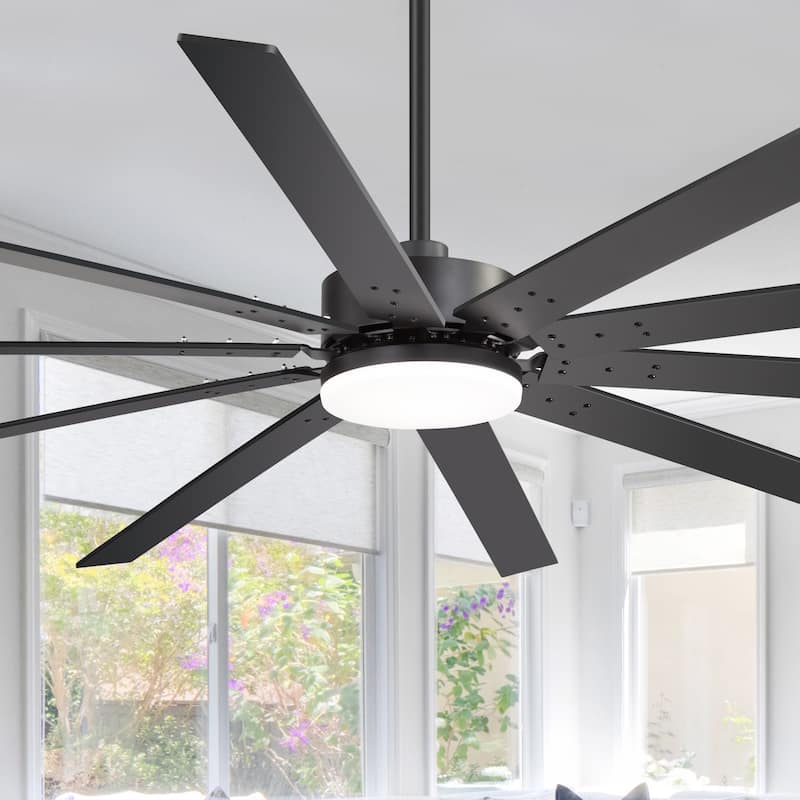 Large 84"/72" Reversible 10-Blade Integrated Ceiling Fan with LED Light Kit and Remote - Black-84"