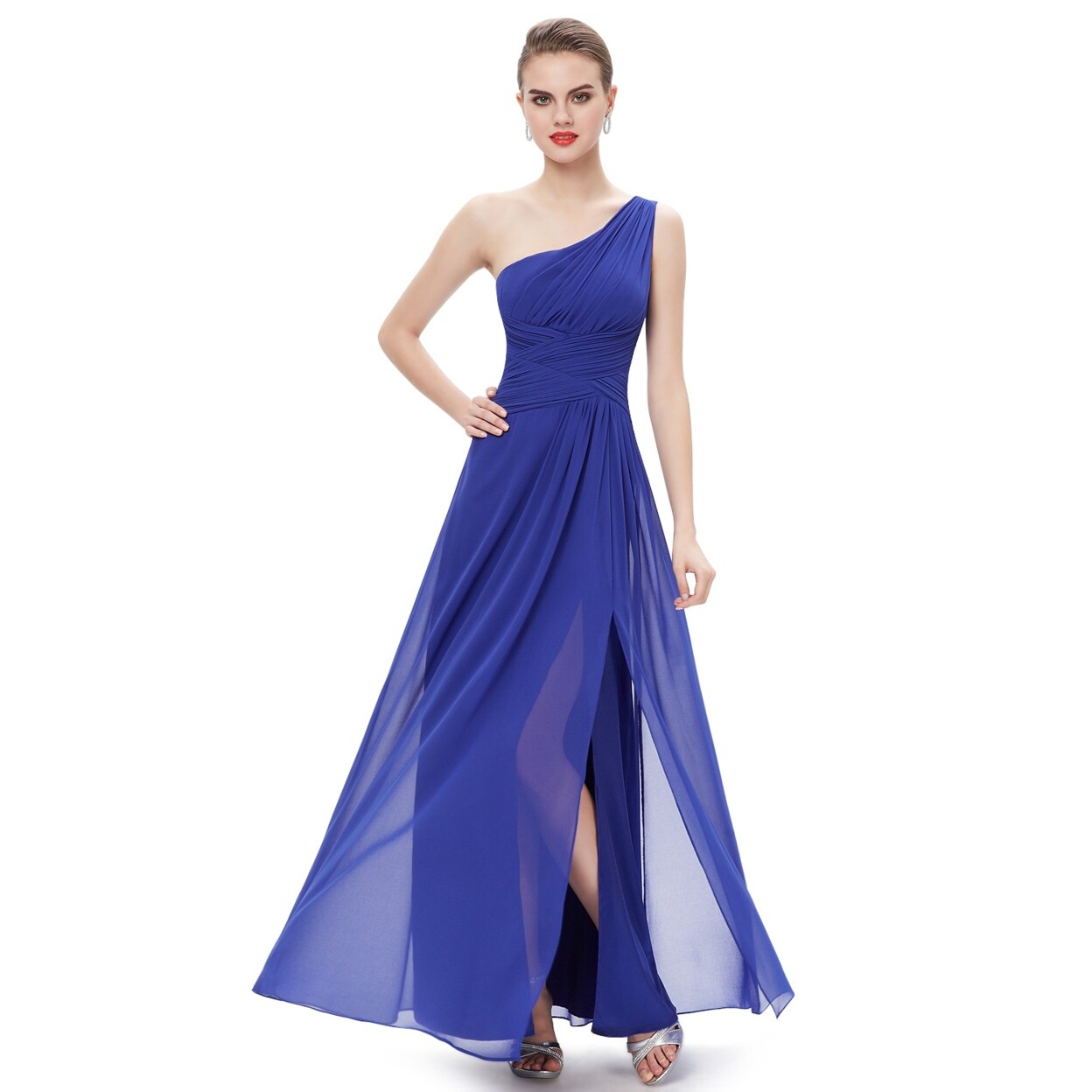 blue one shoulder bridesmaid dress