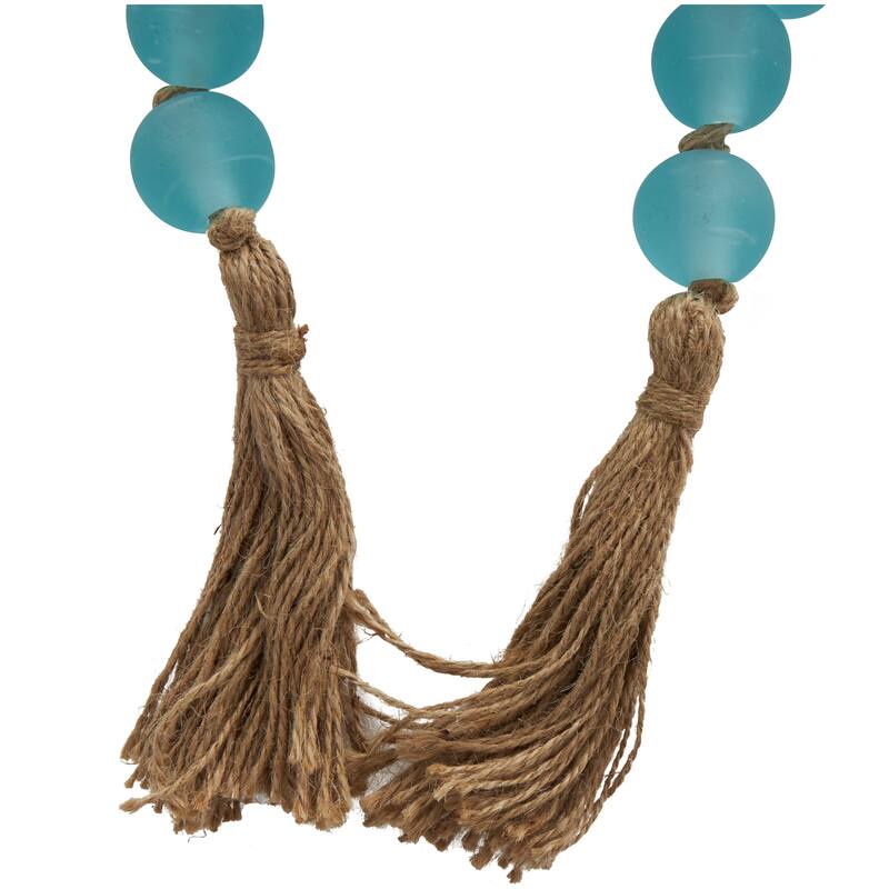 Glass Handmade Round Frosted Beaded Garland with Tassel with Knotted Brown Jute