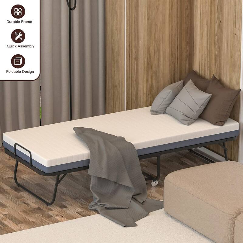 Portable Roll Away Folding Bed with Foam Mattress, Cot Size Bed