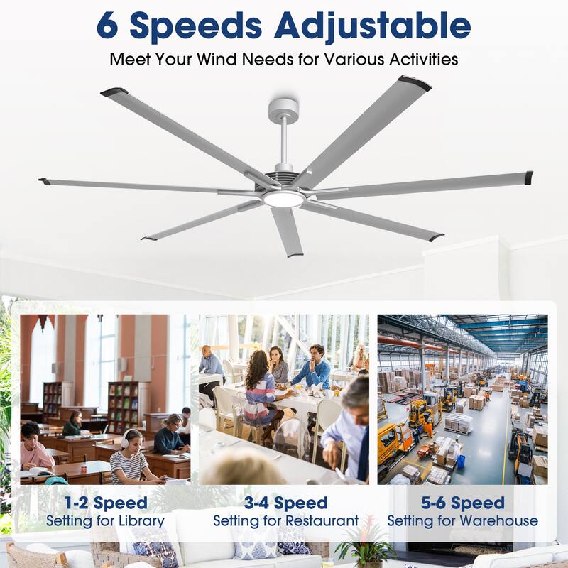 84" Silver Aluminum Extra Large Integrated LED Ceiling Fan with Light and Remote