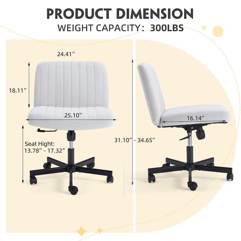 EROMMY Cross Legged Office Chair，Armless Criss Cross Chair with Wheels，Height Adjustable for Office, Bedroom, Living Room - N/A