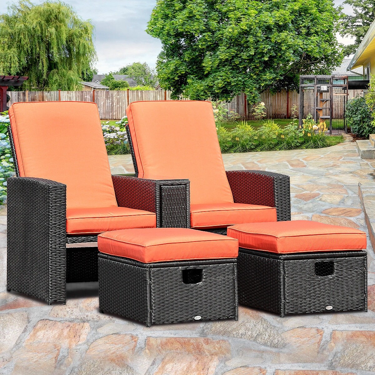 Shop Gymax 3pcs Patio Furniture Reclining Recliner Set Adjustable