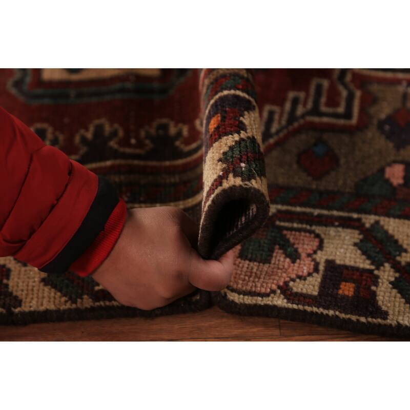 Red Geometric Bakhtiari Persian Rug Handmade Wool Carpet - 4'7" x 6'6"