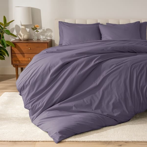 slide 2 of 5, Bare Home Organic Cotton Percale Duvet Cover Set Dusty Purple - King