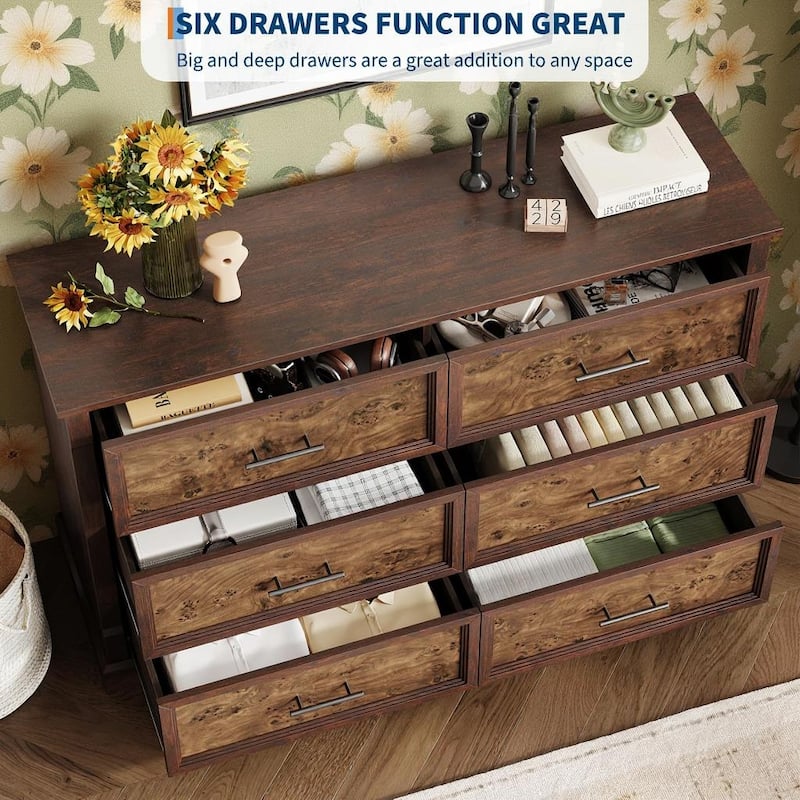 47" Farmhouse 6 Drawers Dresser