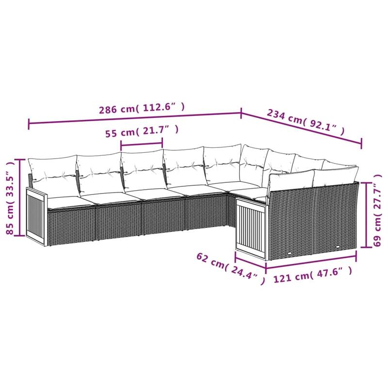 vidaXL Patio Sofa Set with Cushions Outdoor Conversation Furniture Poly Rattan