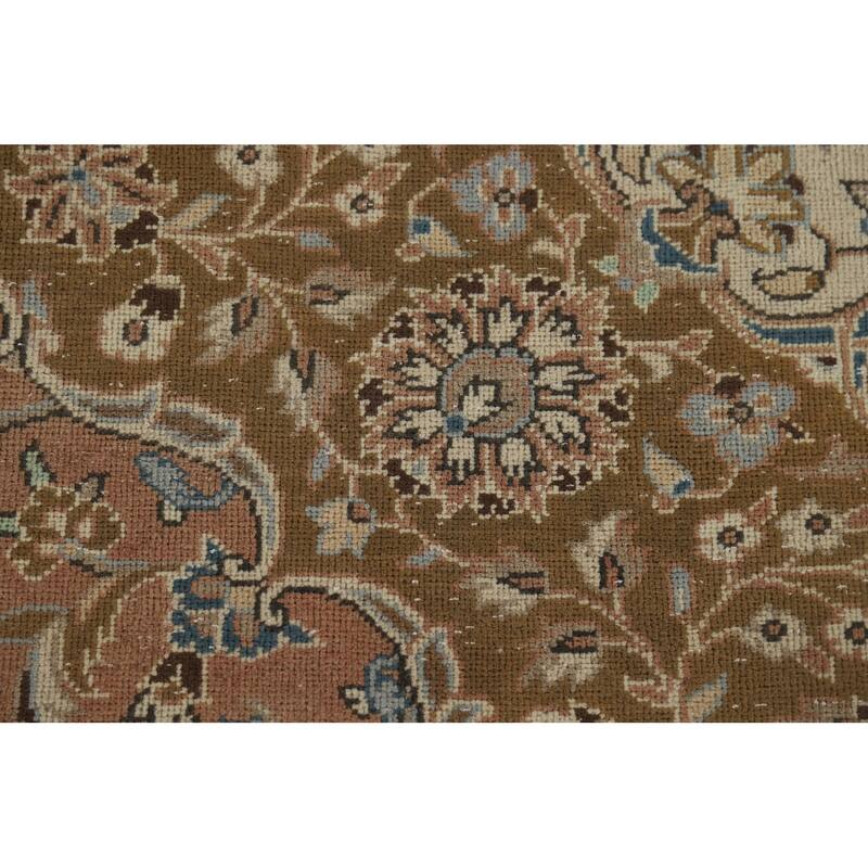 Traditional Kashan Vintage Persian Rug Hand-Knotted Pink Wool Carpet - 9'6" x 13'0"