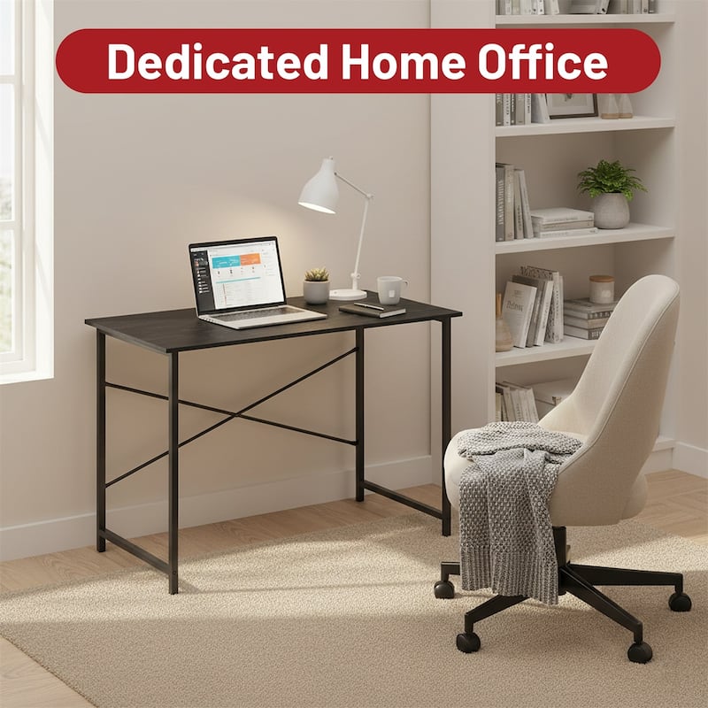 Computer Desk, 40-63 Inch Home Office Desk, Gaming Writing Work from Home Study Desk, Large Legroom, Sturdy Metal Frame