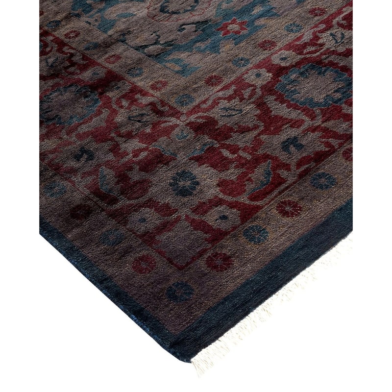 Overton Hand Knotted Wool Vintage Inspired Modern Contemporary Overdyed Blue Area Rug - 6' 2" x 8' 10"