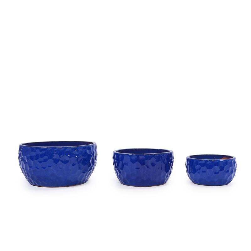 Anmytek Handmade Ceramic Planter Set of 3 with Hammered Texture