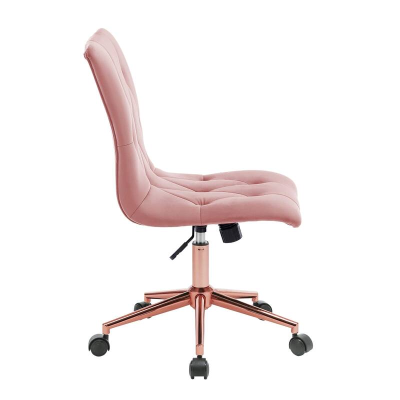 Armless Home Office Chair, Velvet Tufted Computer Rolling Desk Chair