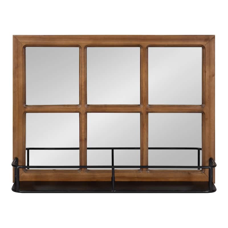 Kate and Laurel Jackson Distressed Wood Windowpane Mirror w/MetalShelf