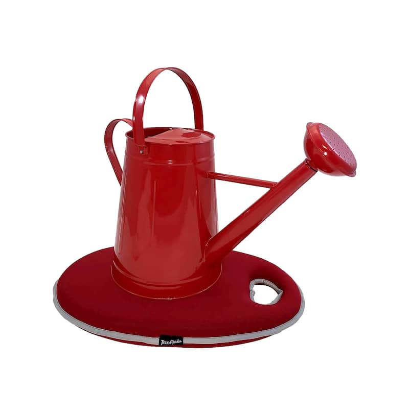 2.1 Gallon Traditional Metal Watering Can with 20"L x 12.25"W Memory Foam Kneeling Cushion - Red
