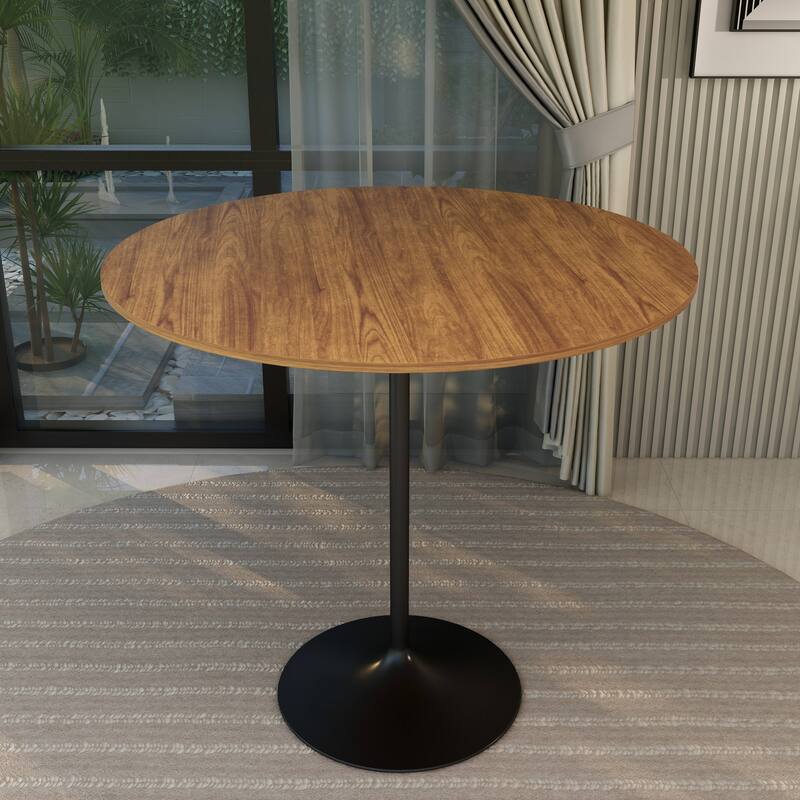 LeisureMod Verve 48" Round Dining Table with MDF Wood TableTop and Black Steel Base for Kitchen & Dining Room