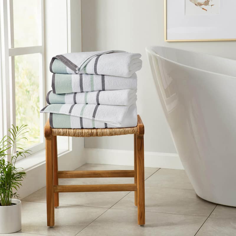 Linery & Co. Luxury Cotton Decorative Towel Set. - Bath Towel (Pack of 4) - Eucalyptus / Grey.