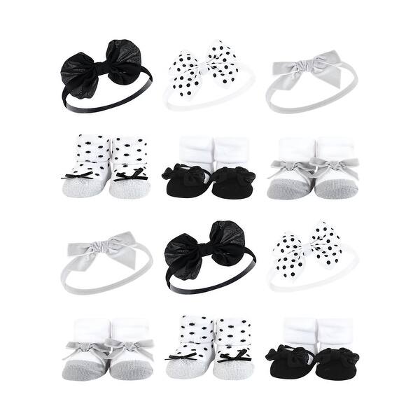 slide 1 of 1, Hudson Baby Infant Girl 12Pc Headband and Socks Giftset, Black Silver, One Size - Black Silver Black Silver - One Size