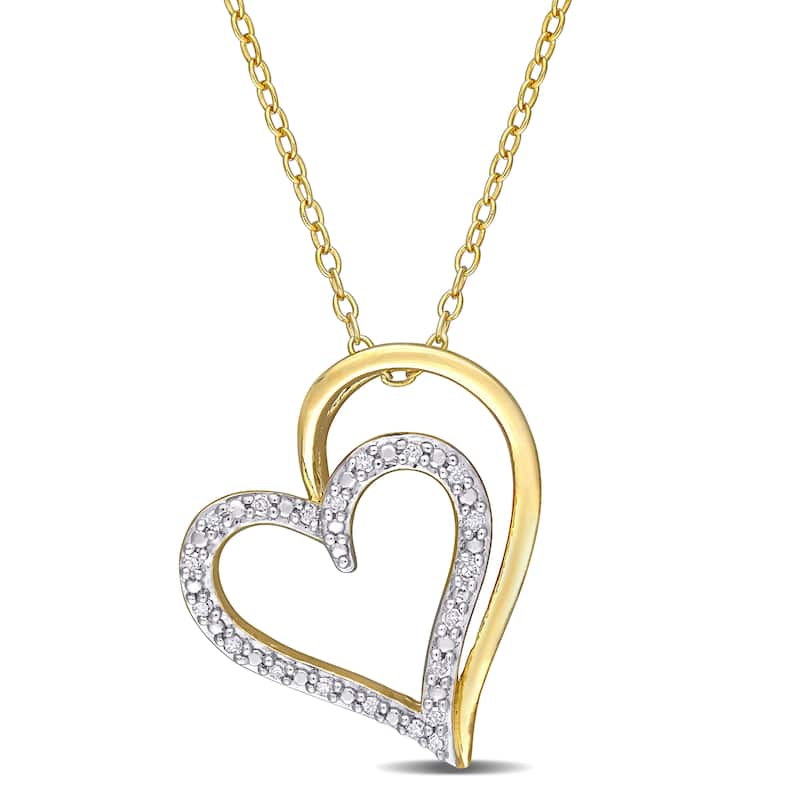 Miadora 1/10ct TDW Diamond Double Heart Necklace Two-Tone Silver