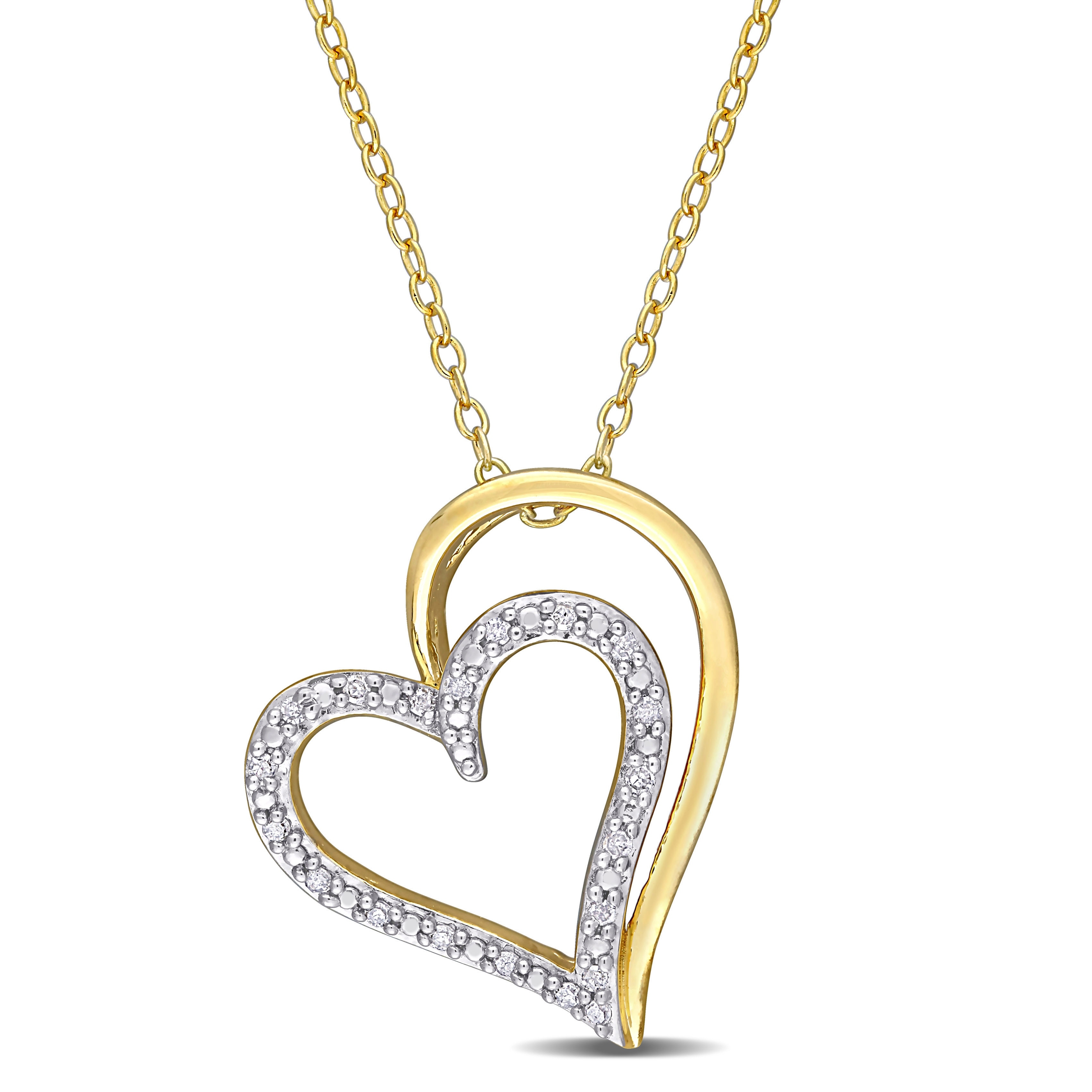 Miadora 1/10ct TDW Diamond Double Heart Necklace Two-Tone Silver