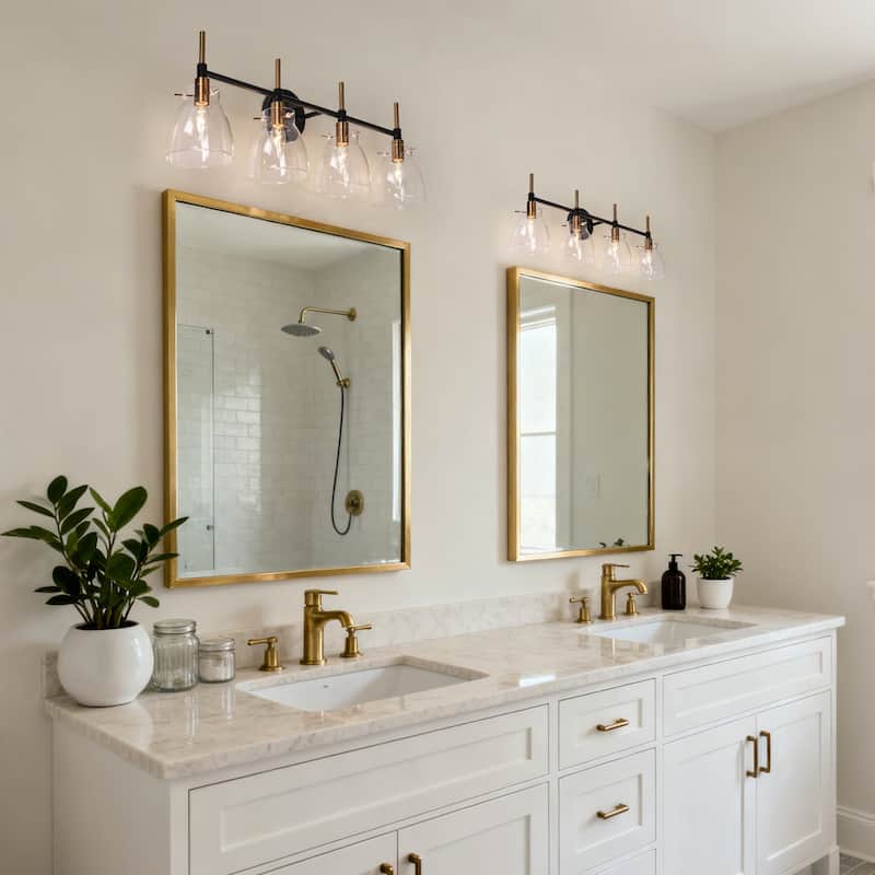 Black Gold 4-Light Modern Vanity Lights Bathroom Light Fixture with Clear Glass