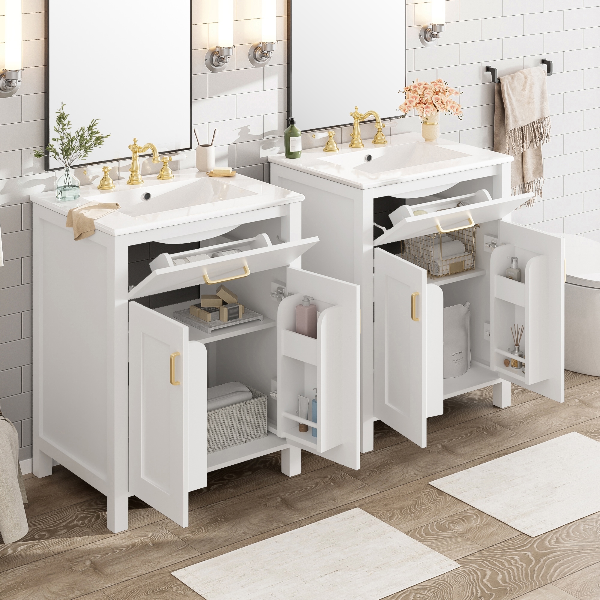 48 Inch Bathroom Vanity with Ceramic Sink, Freestanding Double Sink Bathroom Vanity Cabinet
