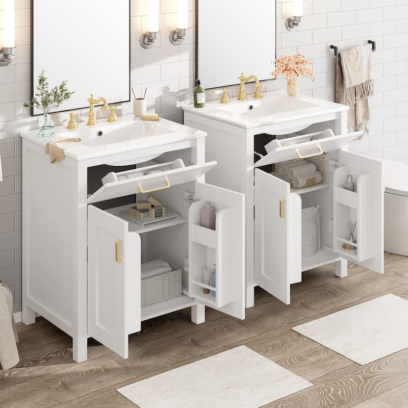 GDFStudio - Nova Bathroom Vanity Cabinet with Single Ceramic Sink, Soft-close Doors & Adjustable shelf - 48" - White