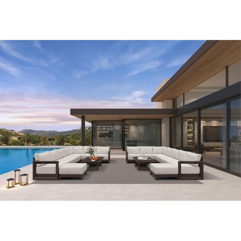 PURPLE LEAF Caesar white Sofas Sectionals 4-18 Piece with 9.6" Thick Cushion for Yard Porch Deck Outdoor Patio Conversation Sets - 14 Seats+4 Tables - U-shaped