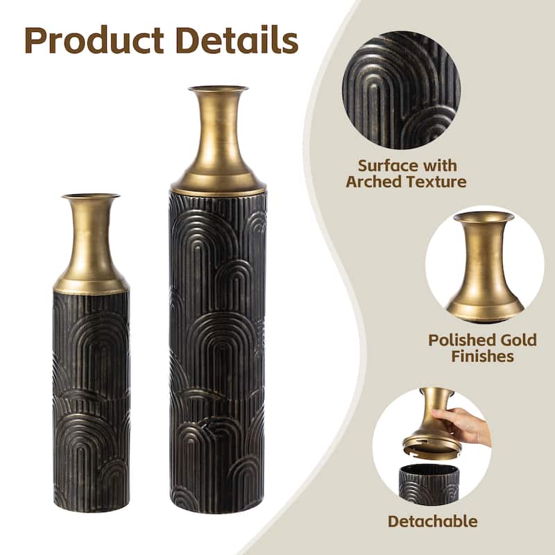 Glitzhome Set of 2 Modern White Black and Gold Metal Floor Vases Fall Thanksgiving Gifts