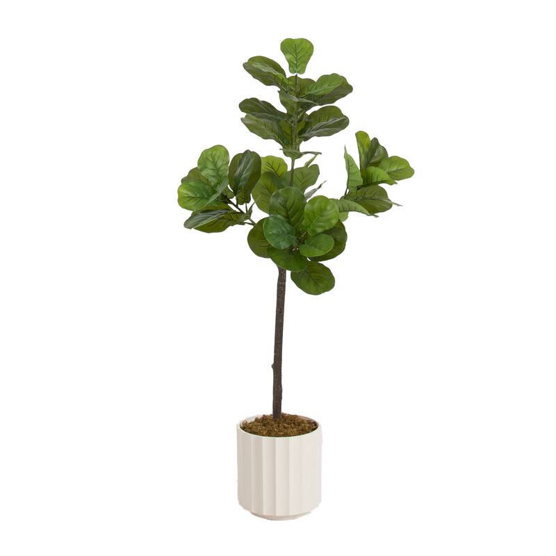 Kate and Laurel Fidmont Faux Fiddle Fig Tree - 4ft - White