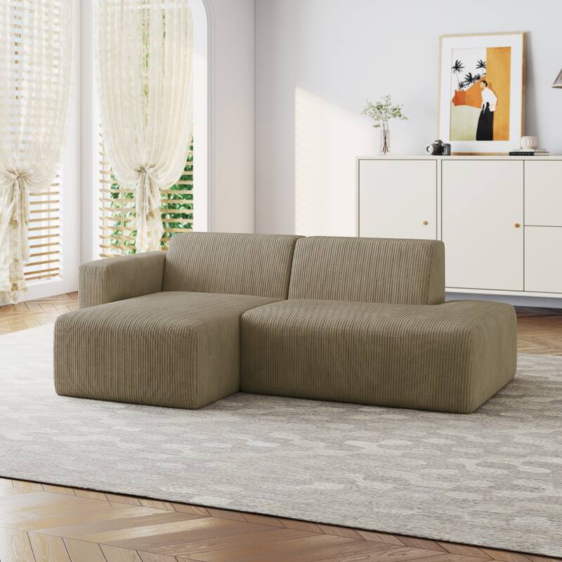 Modern Corduroy Non-Assembly L-Shaped Sectional Sofa Couch with Chaise