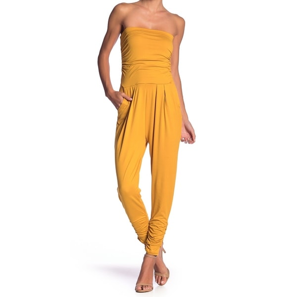 strapless ruched jumpsuit