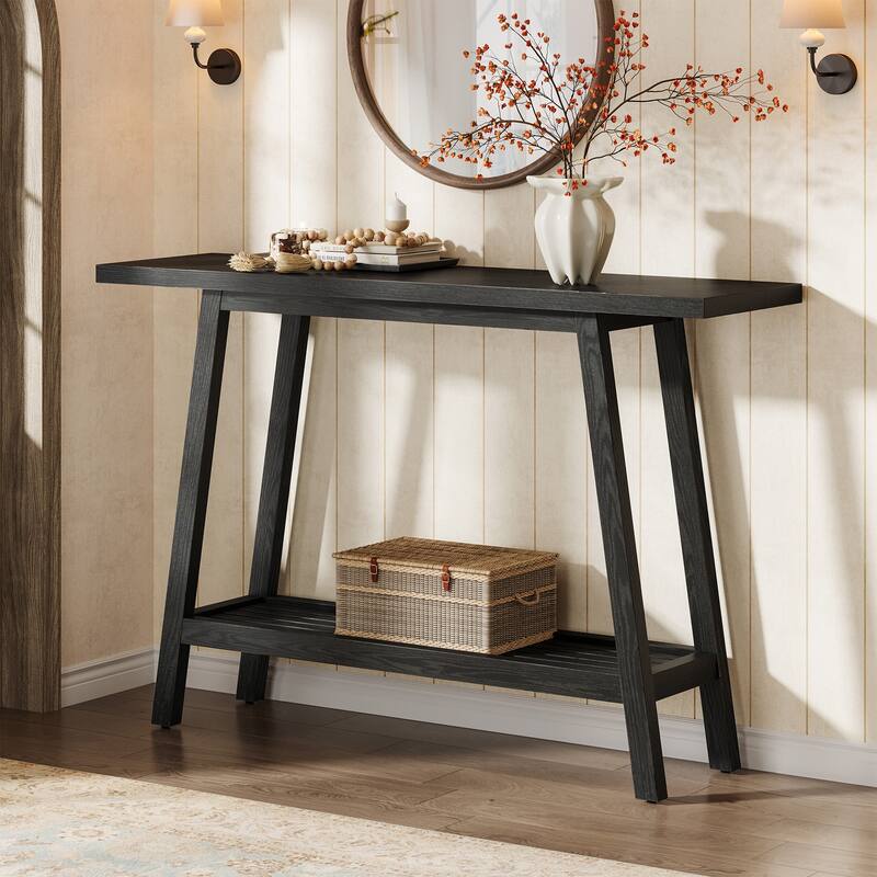 Solid Wood Console Table, 41.3" Rustic Entryway Table with Shelf