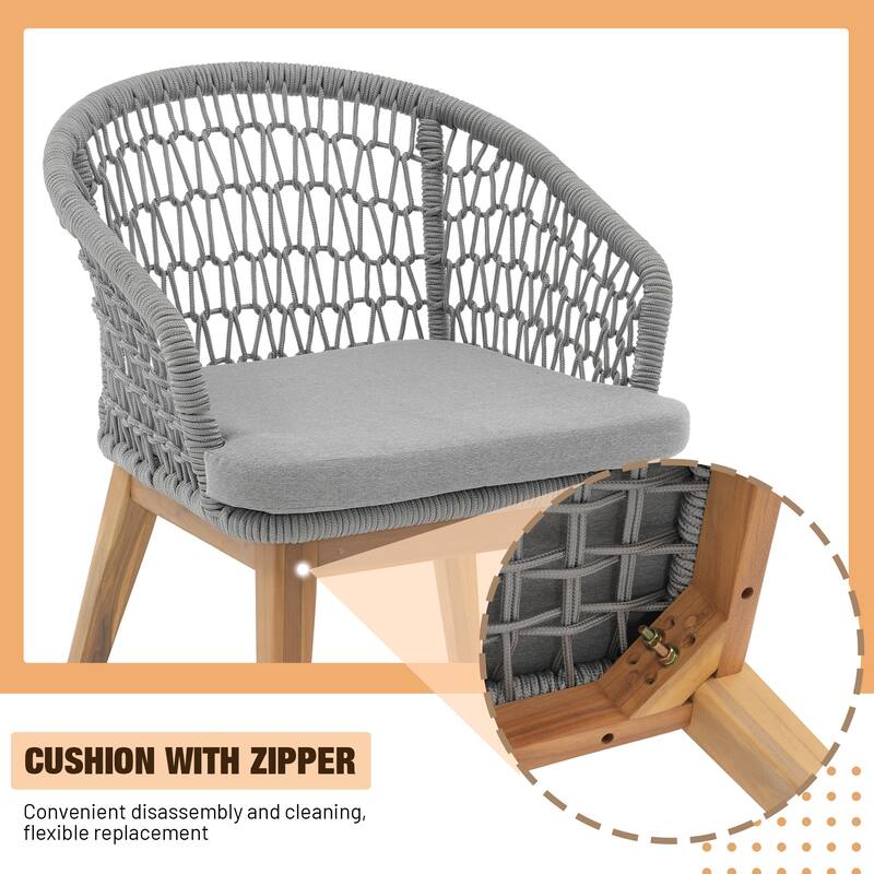 Outdoor 7-Piece Woven Rope Dining Chair and Wood Table Set