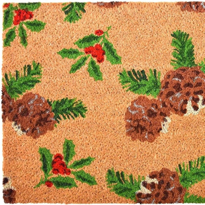 HomeRoots 17" X 29" Brown Red And Green Christmas Outdoor Coir Door Mat - 17.00' X '29.00