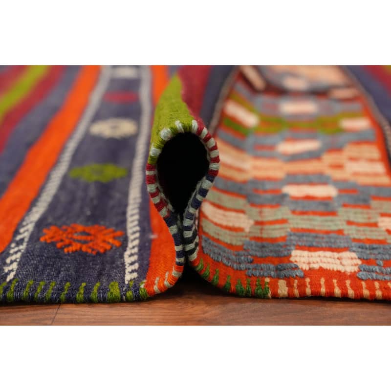 Hand Woven Oriental 100% Wool Carpet Southwestern Tribal Multi-Colored Kilim Area Rug - 10' 11'' X 5' 11''