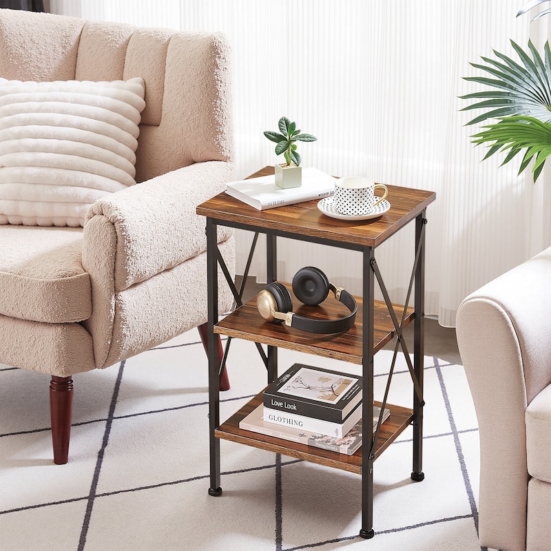 VECELO 3-Tier Open Shelf End Table with X-Frame Design 4-Step Easy Assembly 23.82" Height Side Table for Living Room or Bedroom