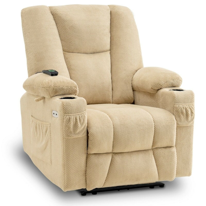 MCombo Electric Power Recliner Chair with Massage & Heat, Plush Fabric 8015 - Beige