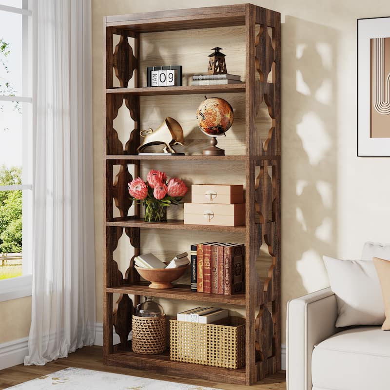 6-Tier Rustic Bookshelf, 70-Inch Wooden 5 Shelf Bookcase - 11.81"D x 31.5"W x 70.47"H