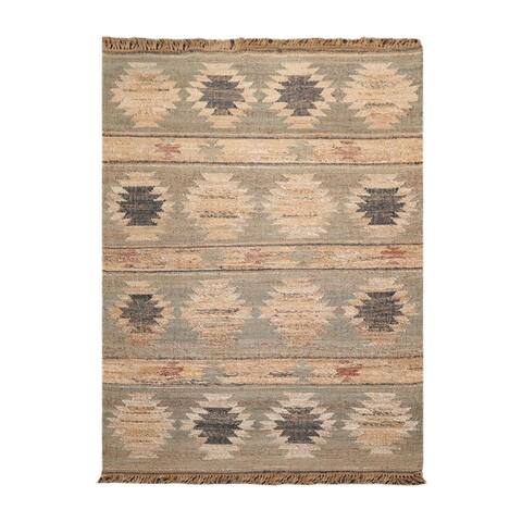 Hand Woven Kilim Moss Flat Weave Jute Southwestern Oriental Area Rug - 5' 5'' x 7' 8''