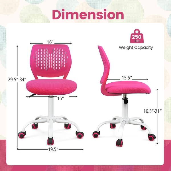 dimension image slide 1 of 2, Ergonomic Children Study Chair with Adjustable Height - 19.5”L x 19.5”W x 29.5”-34”H