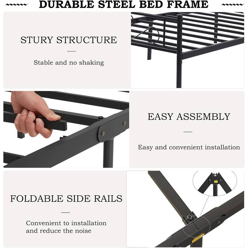 Modern Platform Bed Frame with Premium Graceful Scroll Headboard Twin/Full/Queen
