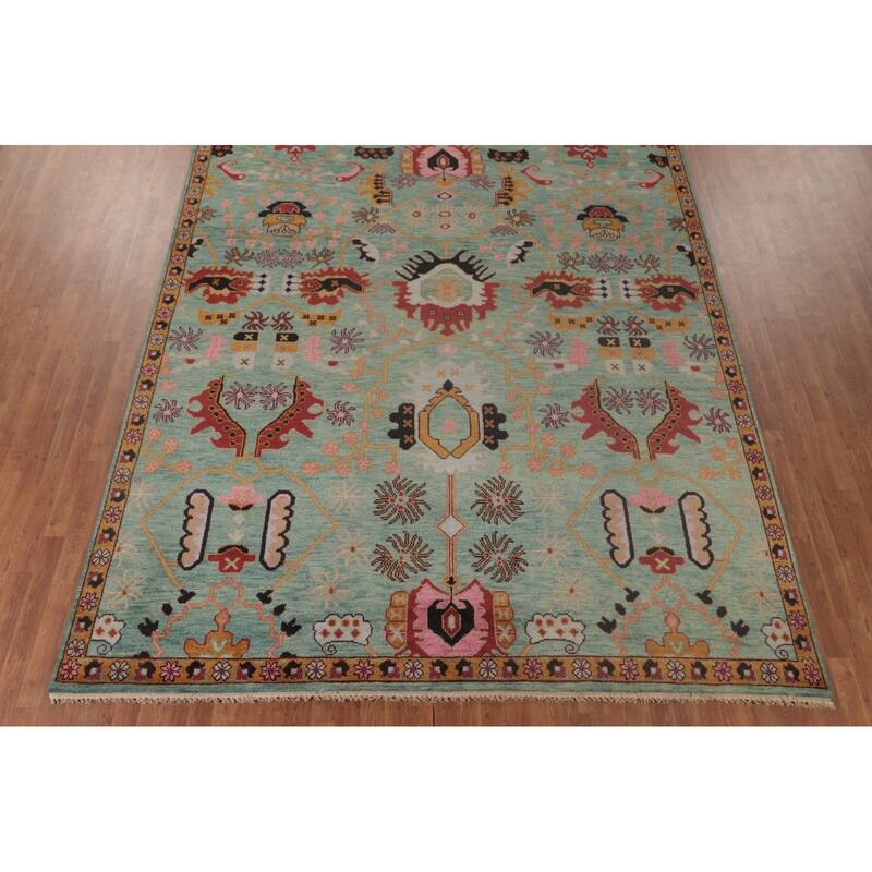 Light Green Heriz-Serapi Oriental Area Rug Handmade Wool Carpet - 8'11"x 11'9"