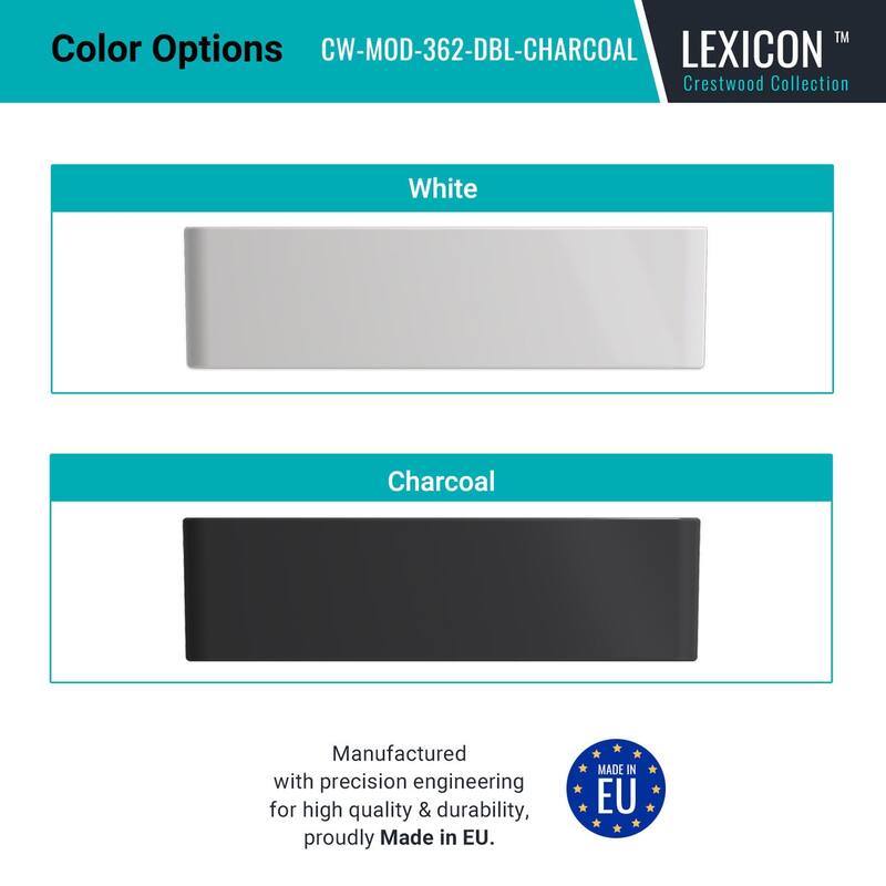 Crestwood 36" Modern Double Bowl Apron Fireclay Sink - Charcoal