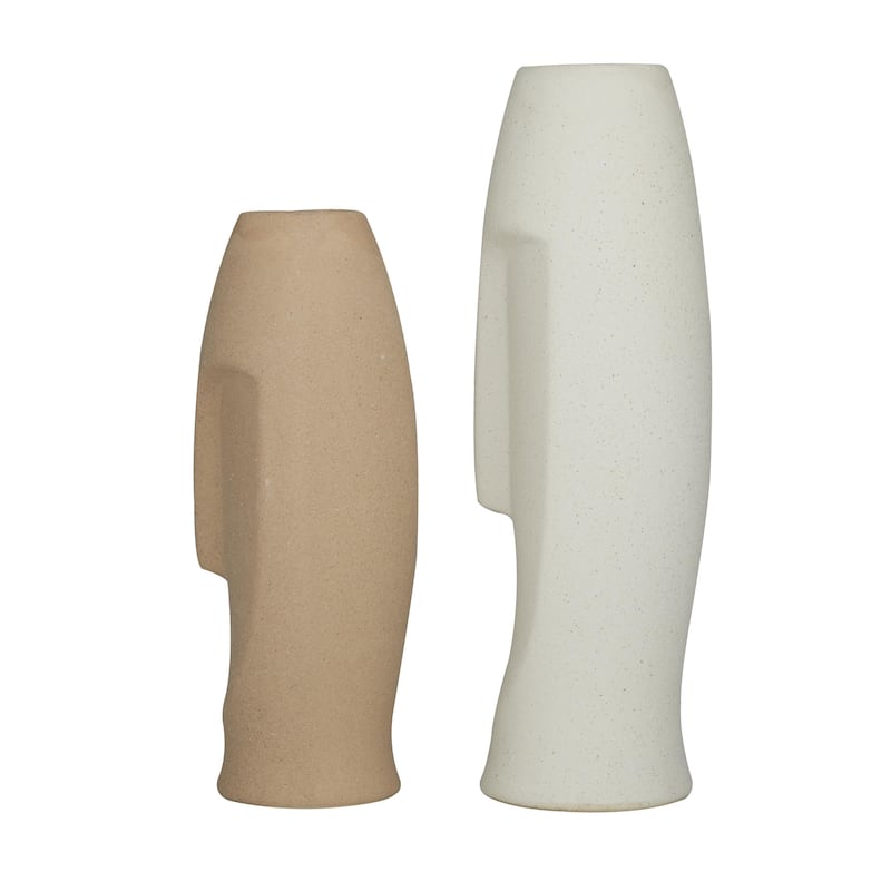 Ceramic Easter Island Head Decorative Vase - Set of 2 Multi Colored - Roche River Decor