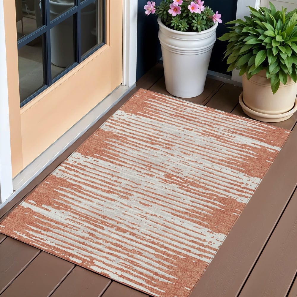 HomeRoots Striped Transitional Rectangle Outdoor Rug