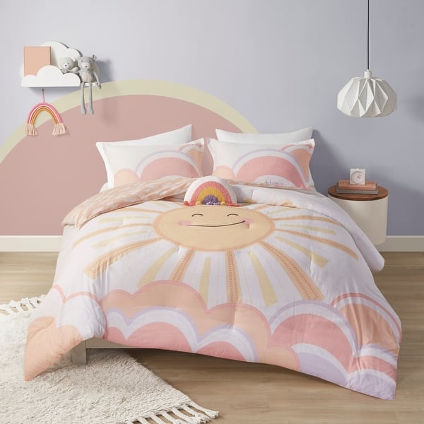 slide 2 of 20, Intelligent Design Kids Ellie Yellow/ Coral Sunshine Printed Reversible Comforter Set Full - Queen