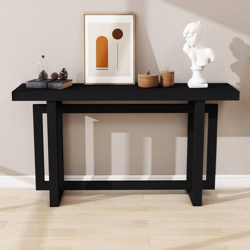 Modern Entryway Console Table with Industrial-inspired Concrete Wood Top, Hallway Foyer Sofa Long Table Entryway Table