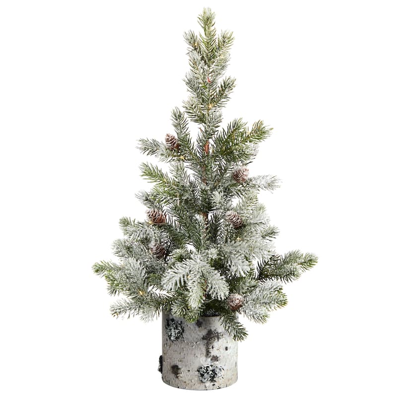 2' Pre-Lit Flocked Artificial Christmas Potted Tree, Clear LED Lights - 2 Foot
