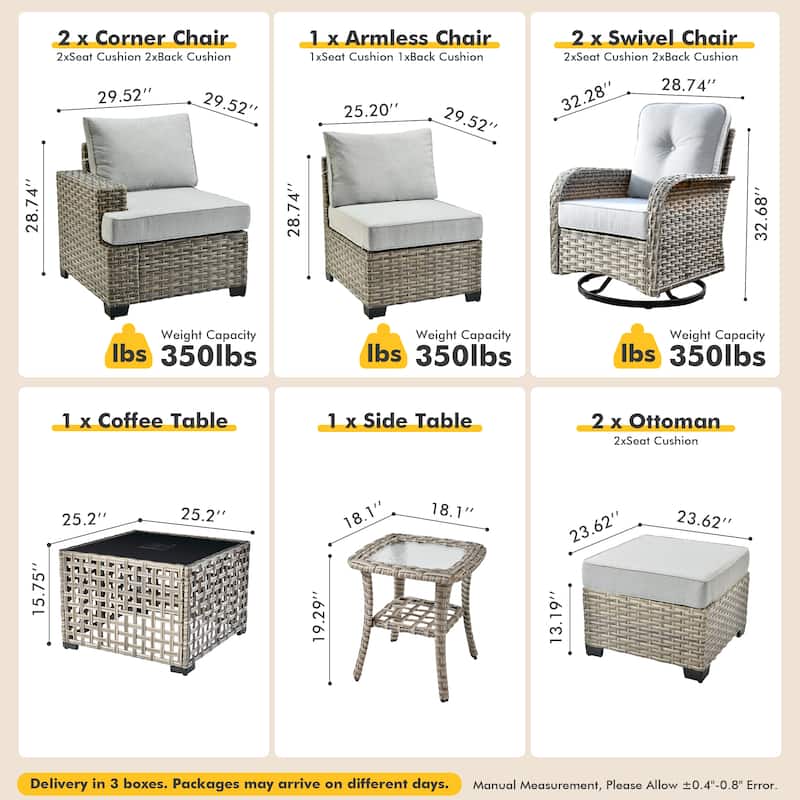 XIZZI 9-piece Patio Furniture Outdoor Wicker Sofa Seating Set